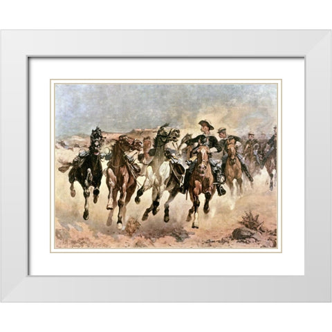 Dismounted: The 4th Troopers Moving White Modern Wood Framed Art Print with Double Matting by Remington, Frederic