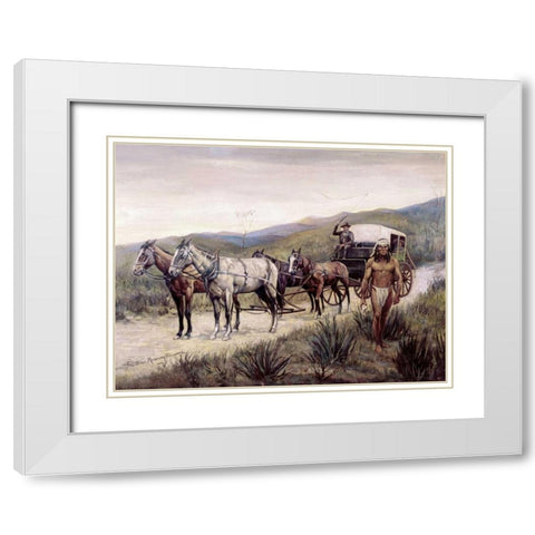 Halted Stagecoach White Modern Wood Framed Art Print with Double Matting by Remington, Frederic