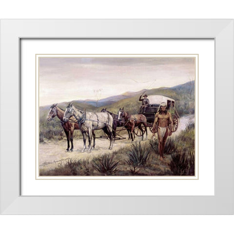 Halted Stagecoach White Modern Wood Framed Art Print with Double Matting by Remington, Frederic