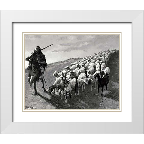 Navajo Sheepherder White Modern Wood Framed Art Print with Double Matting by Remington, Frederic