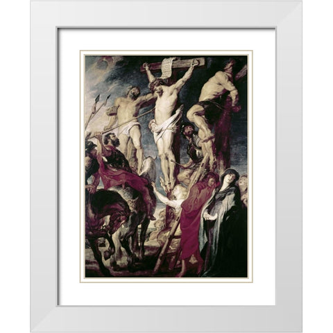 Christ On The Cross Between The Two Thieves White Modern Wood Framed Art Print with Double Matting by Rubens, Peter Paul