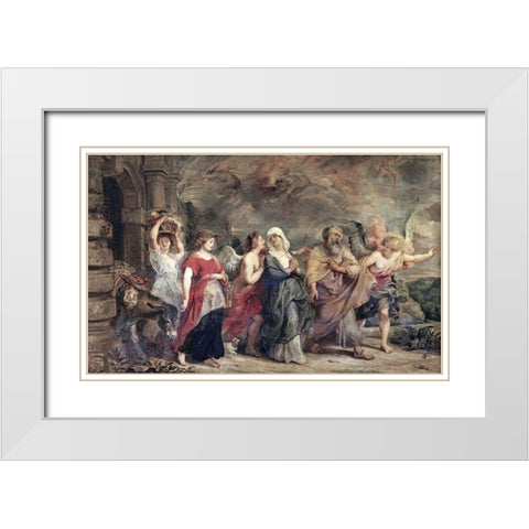 Escape of Lot White Modern Wood Framed Art Print with Double Matting by Rubens, Peter Paul