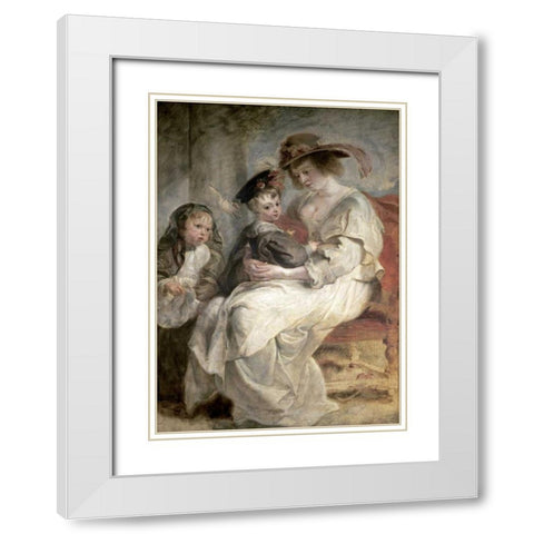 Helena Fourment and Her Children, Claire-Jeanne and Francois White Modern Wood Framed Art Print with Double Matting by Rubens, Peter Paul