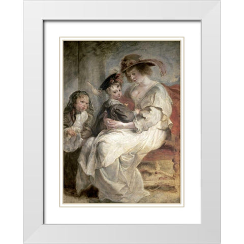 Helena Fourment and Her Children, Claire-Jeanne and Francois White Modern Wood Framed Art Print with Double Matting by Rubens, Peter Paul