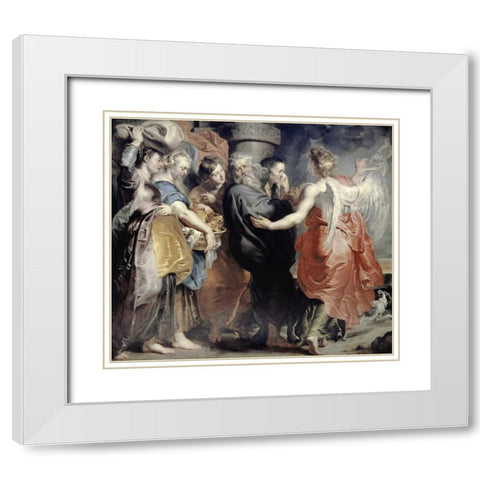 Lots Flight From Sodom White Modern Wood Framed Art Print with Double Matting by Rubens, Peter Paul