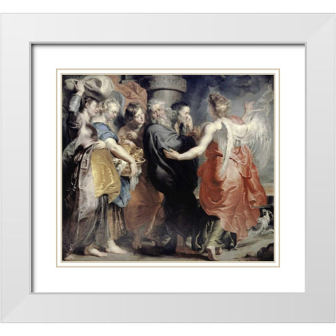 Lots Flight From Sodom White Modern Wood Framed Art Print with Double Matting by Rubens, Peter Paul