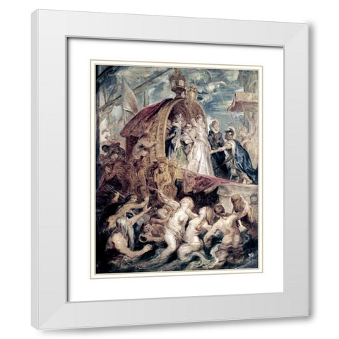Marie De Medici Arrives In Marseilles White Modern Wood Framed Art Print with Double Matting by Rubens, Peter Paul