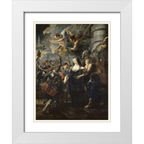 The Flight From Blois - Life of Marie de Medici, Queen of France White Modern Wood Framed Art Print with Double Matting by Rubens, Peter Paul