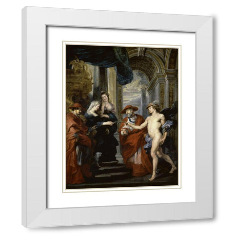 The Treaty of Angouleme (Life of Marie de Medici, Queen of France) White Modern Wood Framed Art Print with Double Matting by Rubens, Peter Paul