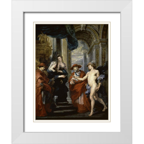 The Treaty of Angouleme (Life of Marie de Medici, Queen of France) White Modern Wood Framed Art Print with Double Matting by Rubens, Peter Paul