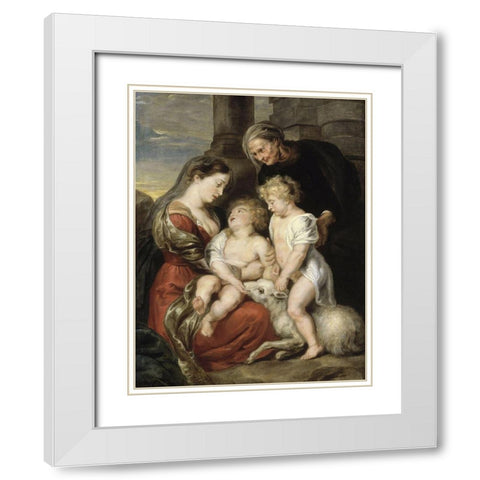 The Virgin and Child with the Infant Saint John the Baptist and Saint Elizabeth White Modern Wood Framed Art Print with Double Matting by Rubens, Peter Paul