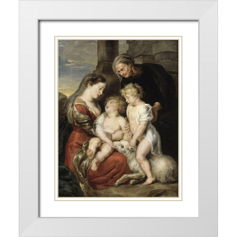 The Virgin and Child with the Infant Saint John the Baptist and Saint Elizabeth White Modern Wood Framed Art Print with Double Matting by Rubens, Peter Paul