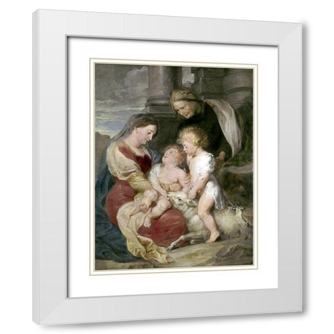 Virgin and Child With St. Elizabeth and St. John White Modern Wood Framed Art Print with Double Matting by Rubens, Peter Paul