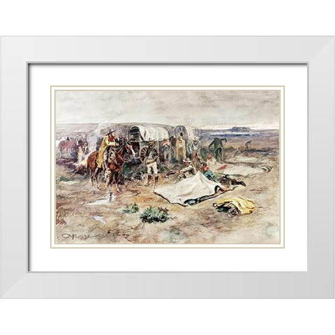 Calling The Horses White Modern Wood Framed Art Print with Double Matting by Russell, Charles