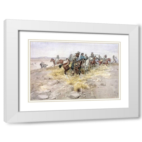 Cowboys White Modern Wood Framed Art Print with Double Matting by Russell, Charles M.