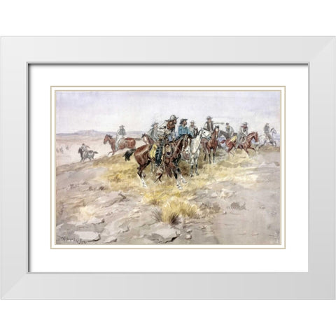 Cowboys White Modern Wood Framed Art Print with Double Matting by Russell, Charles M.