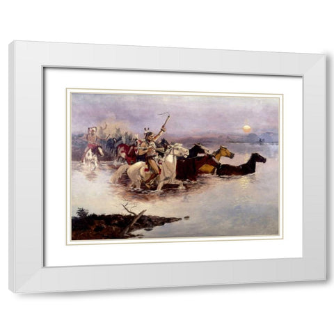 Crossing The River White Modern Wood Framed Art Print with Double Matting by Russell, Charles M.