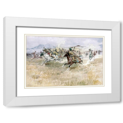 Indian Ambush White Modern Wood Framed Art Print with Double Matting by Russell, Charles M.