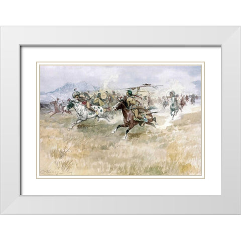 Indian Ambush White Modern Wood Framed Art Print with Double Matting by Russell, Charles M.
