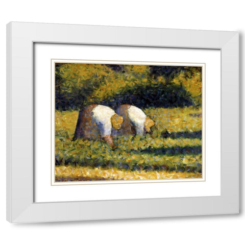 Farm Women at Work White Modern Wood Framed Art Print with Double Matting by Seurat, Georges