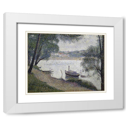 Gray Weather, Grande Jatte White Modern Wood Framed Art Print with Double Matting by Seurat, Georges