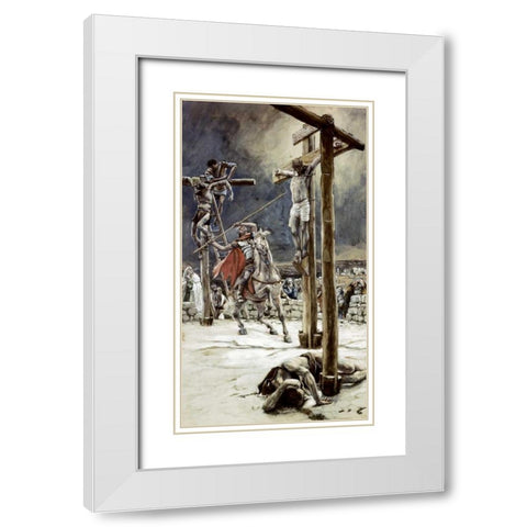 One of The Soldiers With a Spear Pierces His Side White Modern Wood Framed Art Print with Double Matting by Tissot, James Jacques