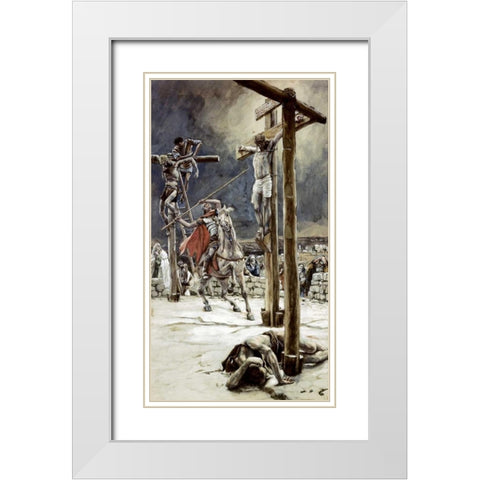 One of The Soldiers With a Spear Pierces His Side White Modern Wood Framed Art Print with Double Matting by Tissot, James Jacques