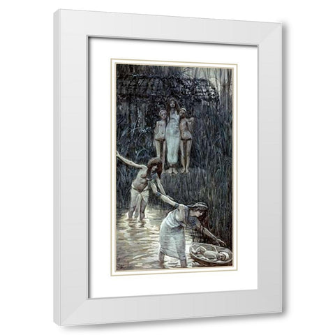 Pharaohs Daughter Has Moses Brought To Her White Modern Wood Framed Art Print with Double Matting by Tissot, James