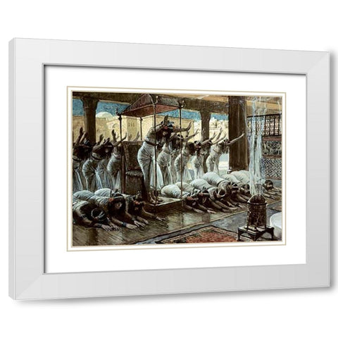 Queen of Sheba Visits Solomon White Modern Wood Framed Art Print with Double Matting by Tissot, James