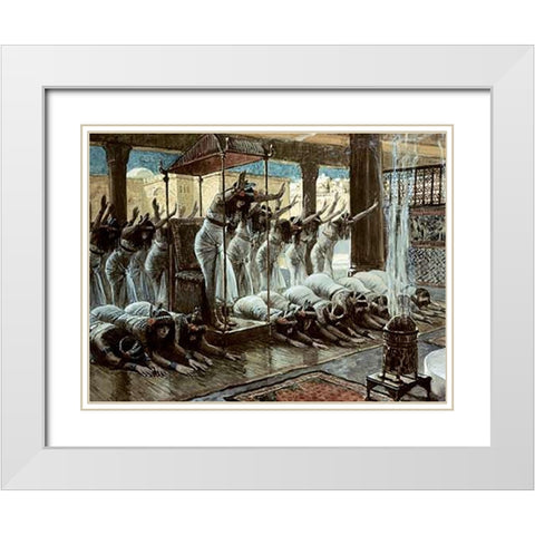 Queen of Sheba Visits Solomon White Modern Wood Framed Art Print with Double Matting by Tissot, James