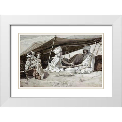 Rachel and Leah White Modern Wood Framed Art Print with Double Matting by Tissot, James