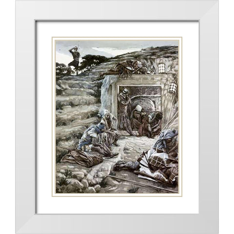 Roman Guards at The Tomb White Modern Wood Framed Art Print with Double Matting by Tissot, James