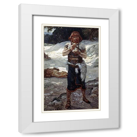 Samson Eats The Honey White Modern Wood Framed Art Print with Double Matting by Tissot, James