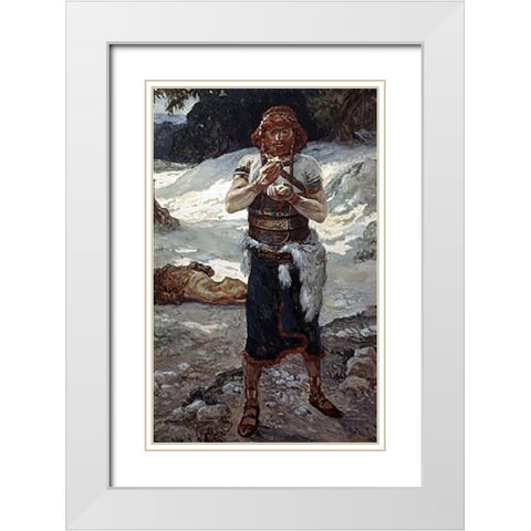Samson Eats The Honey White Modern Wood Framed Art Print with Double Matting by Tissot, James