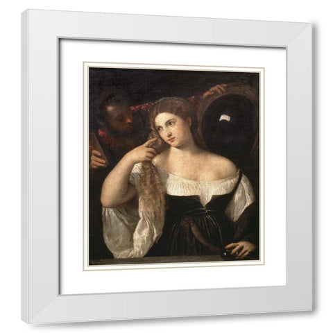 Portrait of a Woman at Her Toilette White Modern Wood Framed Art Print with Double Matting by Titian