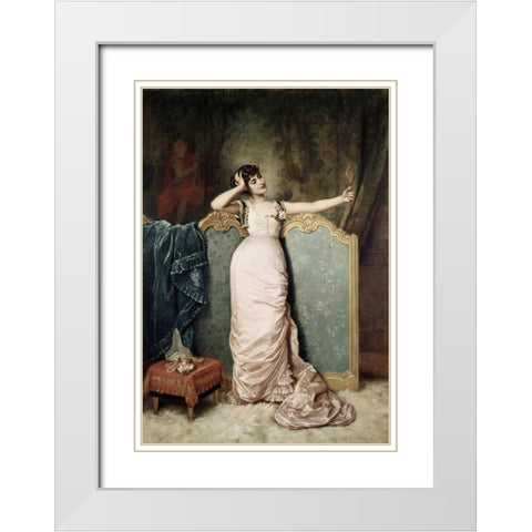 Admiring Herself White Modern Wood Framed Art Print with Double Matting by Toulmouche, Auguste