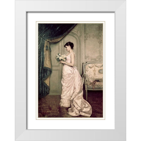 You Are My Valentine, Love Letter With Roses White Modern Wood Framed Art Print with Double Matting by Toulmouche, Auguste