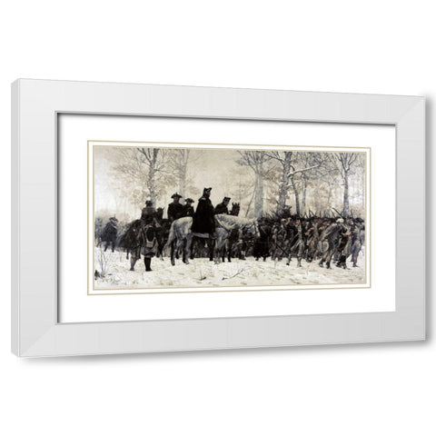 Washington Reviewing His Troops at Valley Forge, 1883 White Modern Wood Framed Art Print with Double Matting by Trego, William T.