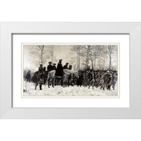Washington Reviewing His Troops at Valley Forge, 1883 White Modern Wood Framed Art Print with Double Matting by Trego, William T.