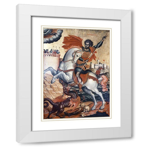St. George Slaying The Dragon White Modern Wood Framed Art Print with Double Matting by Tzanes