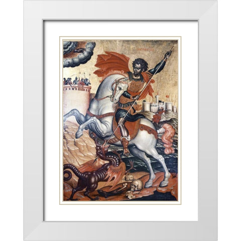 St. George Slaying The Dragon White Modern Wood Framed Art Print with Double Matting by Tzanes