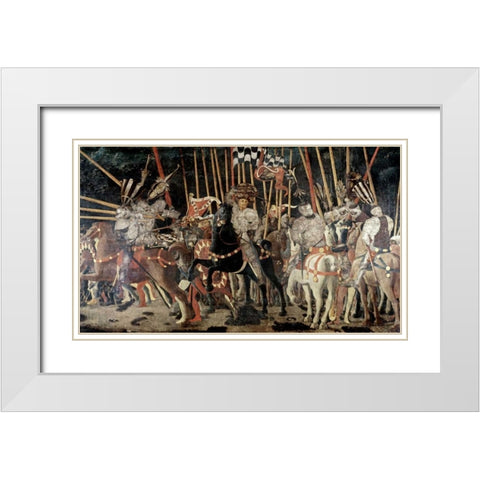 Battle of San Romano: The Counter Attack of Michelotto Da Contignola White Modern Wood Framed Art Print with Double Matting by Uccello, Paolo