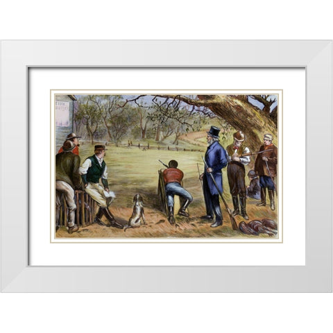 Thanksgiving Turkey Shoot White Modern Wood Framed Art Print with Double Matting by Unknown