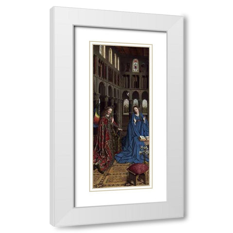 Annunciation White Modern Wood Framed Art Print with Double Matting by Van Eyck, Jan