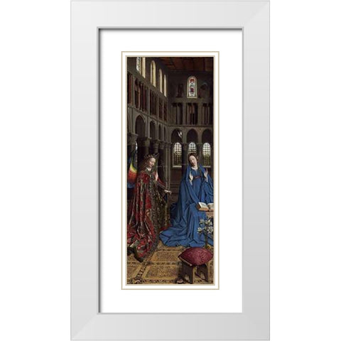Annunciation White Modern Wood Framed Art Print with Double Matting by Van Eyck, Jan