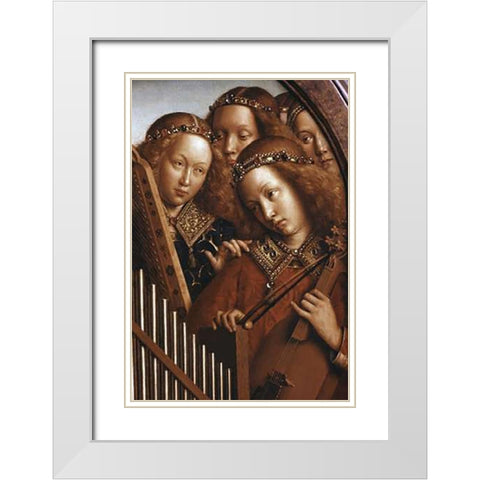 Singing Angels - Ghent Altarpiece White Modern Wood Framed Art Print with Double Matting by Van Eyck, Jan