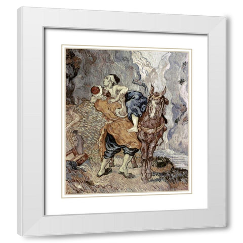 The Good Samaritan - After Delacroix White Modern Wood Framed Art Print with Double Matting by Van Gogh, Vincent