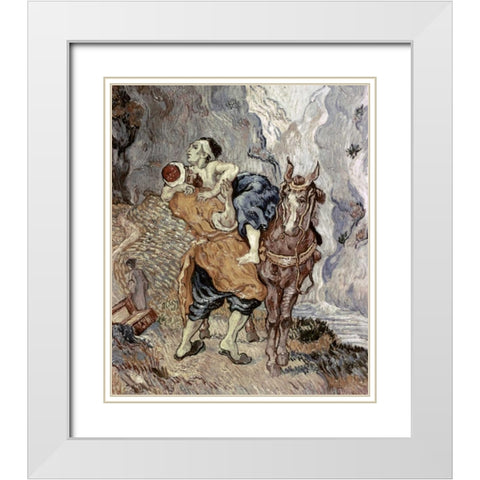 The Good Samaritan - After Delacroix White Modern Wood Framed Art Print with Double Matting by Van Gogh, Vincent
