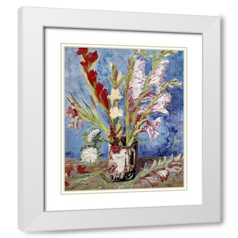 Vase With Gladioli White Modern Wood Framed Art Print with Double Matting by Van Gogh, Vincent