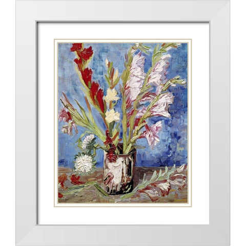 Vase With Gladioli White Modern Wood Framed Art Print with Double Matting by Van Gogh, Vincent